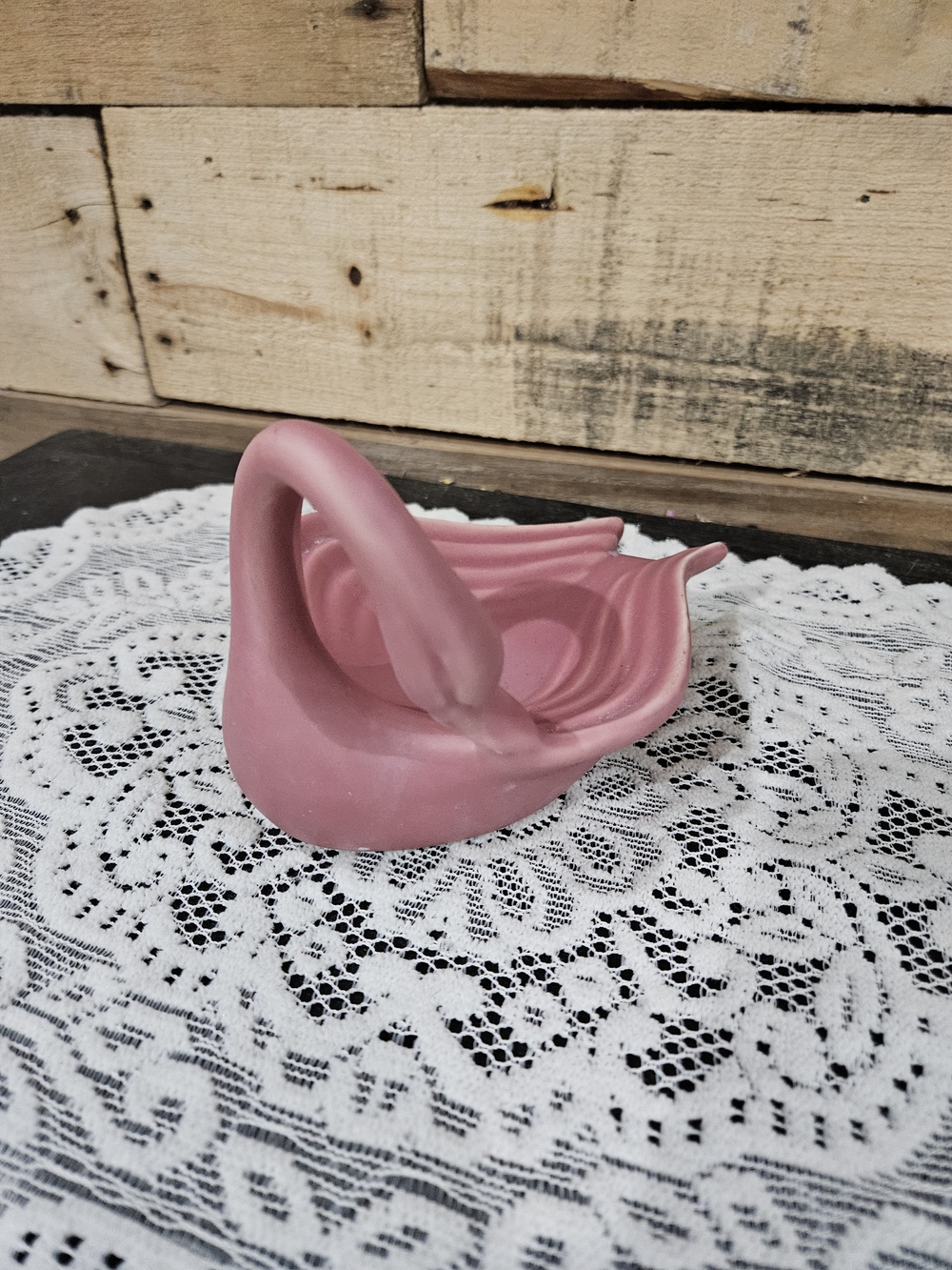 Pink Ceramic Swan Basket Decorative Home Accent